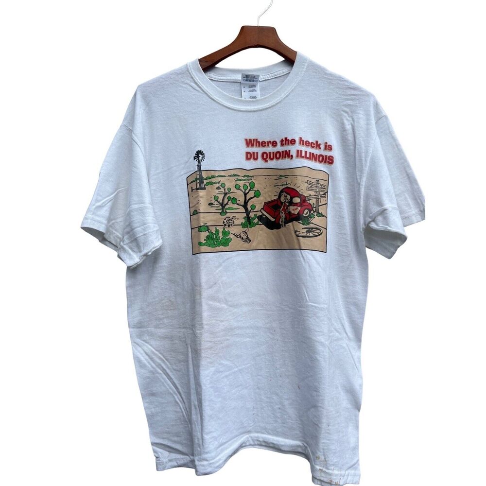 Vintage Where the Heck is Du Quoin Illinois IL Graphic Tee Mens Large T-shirt